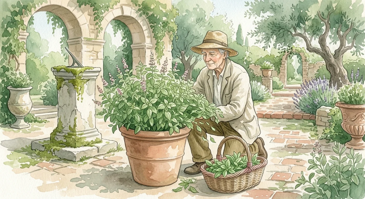jardinier en train de récolter du basilic dans son potager