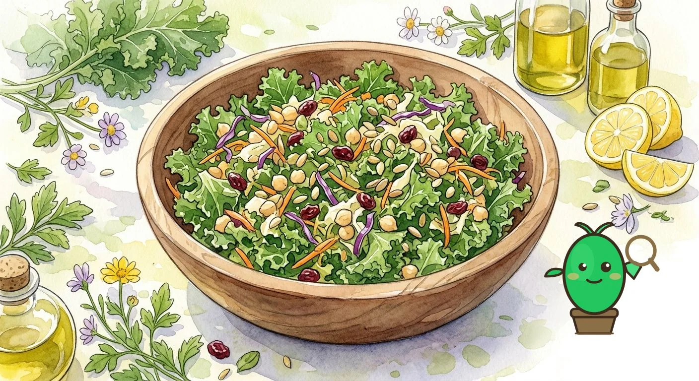 salade de chou kale colorée dans un bol en bois