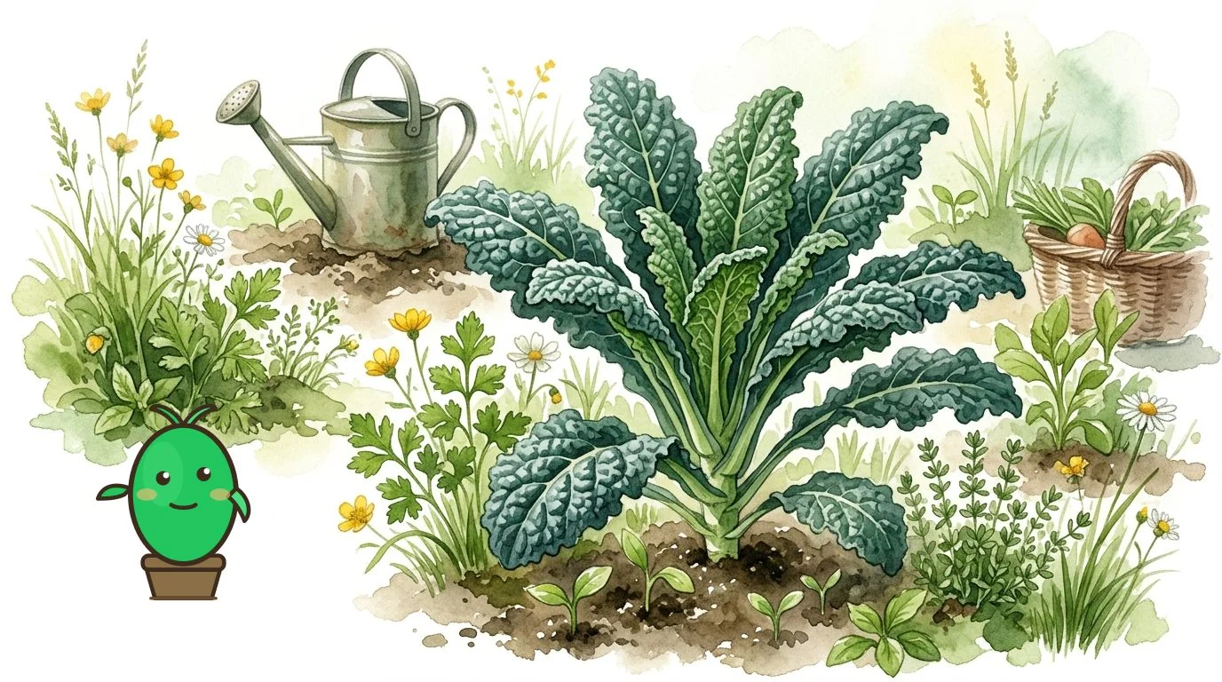 un jardinier heureux tenant une récolte de chou kale frais