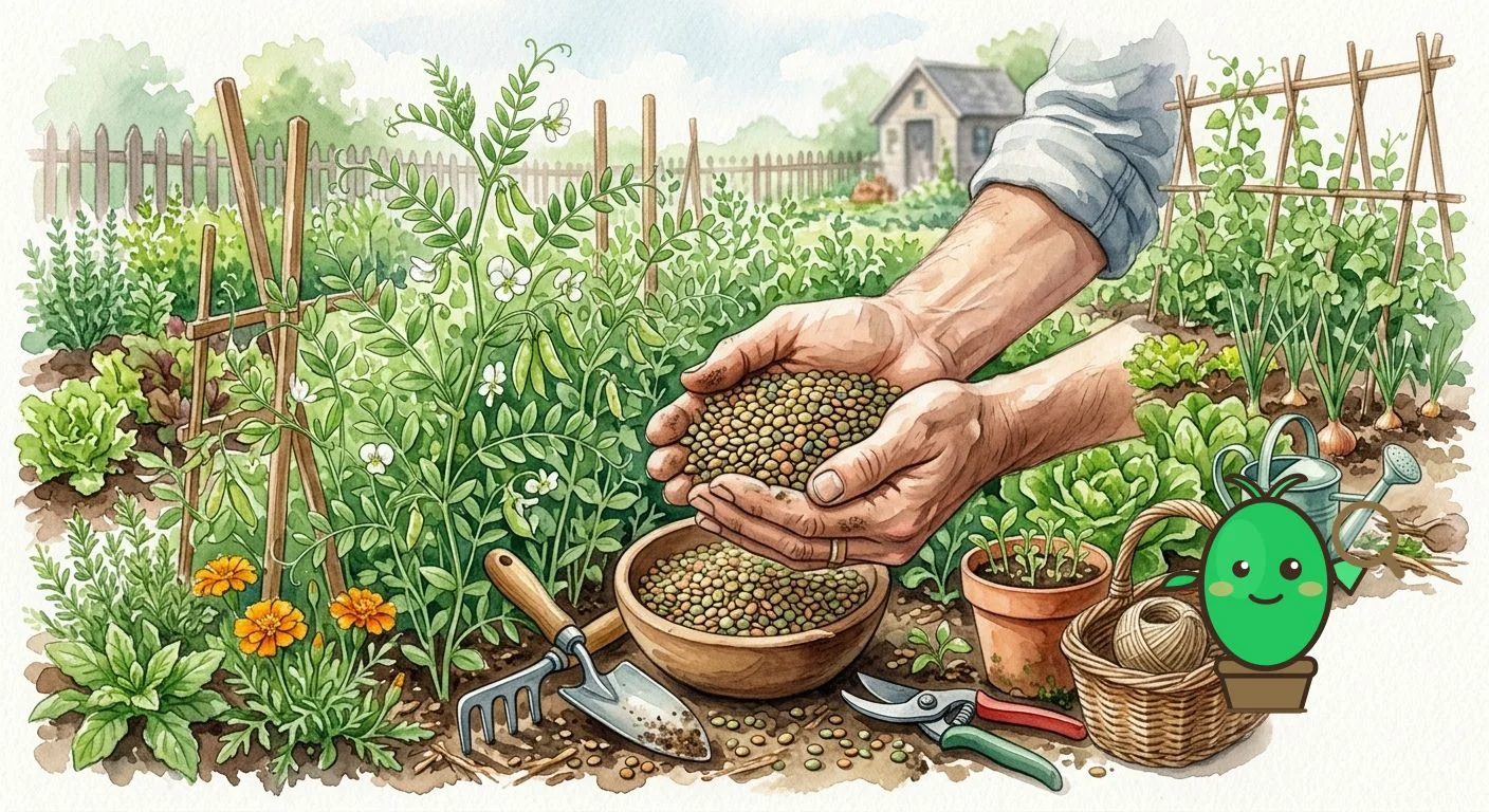 mains de jardinier tenant des lentilles séchées prêtes à être conservées