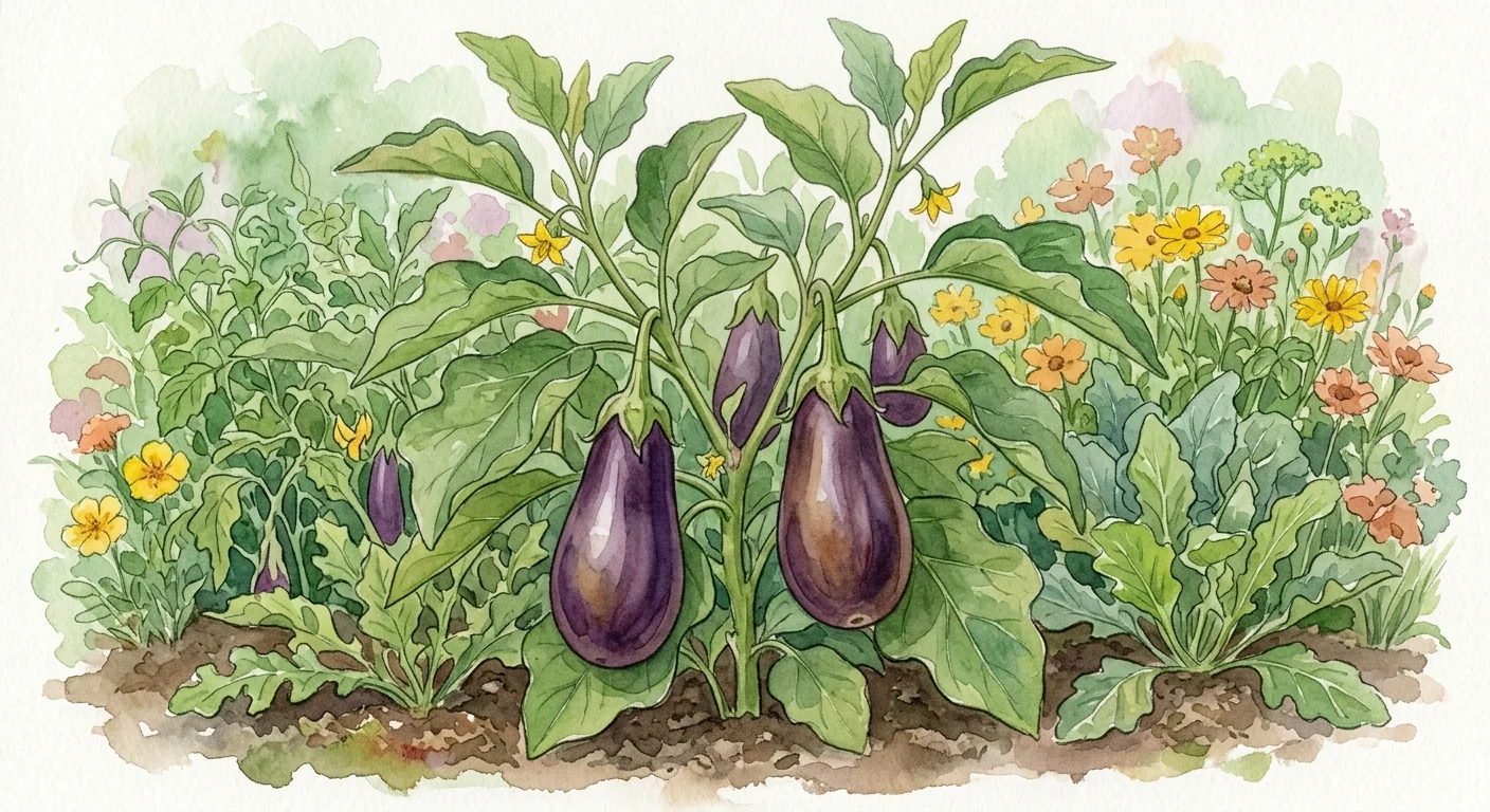 potager d'aubergines en pleine croissance sous le soleil