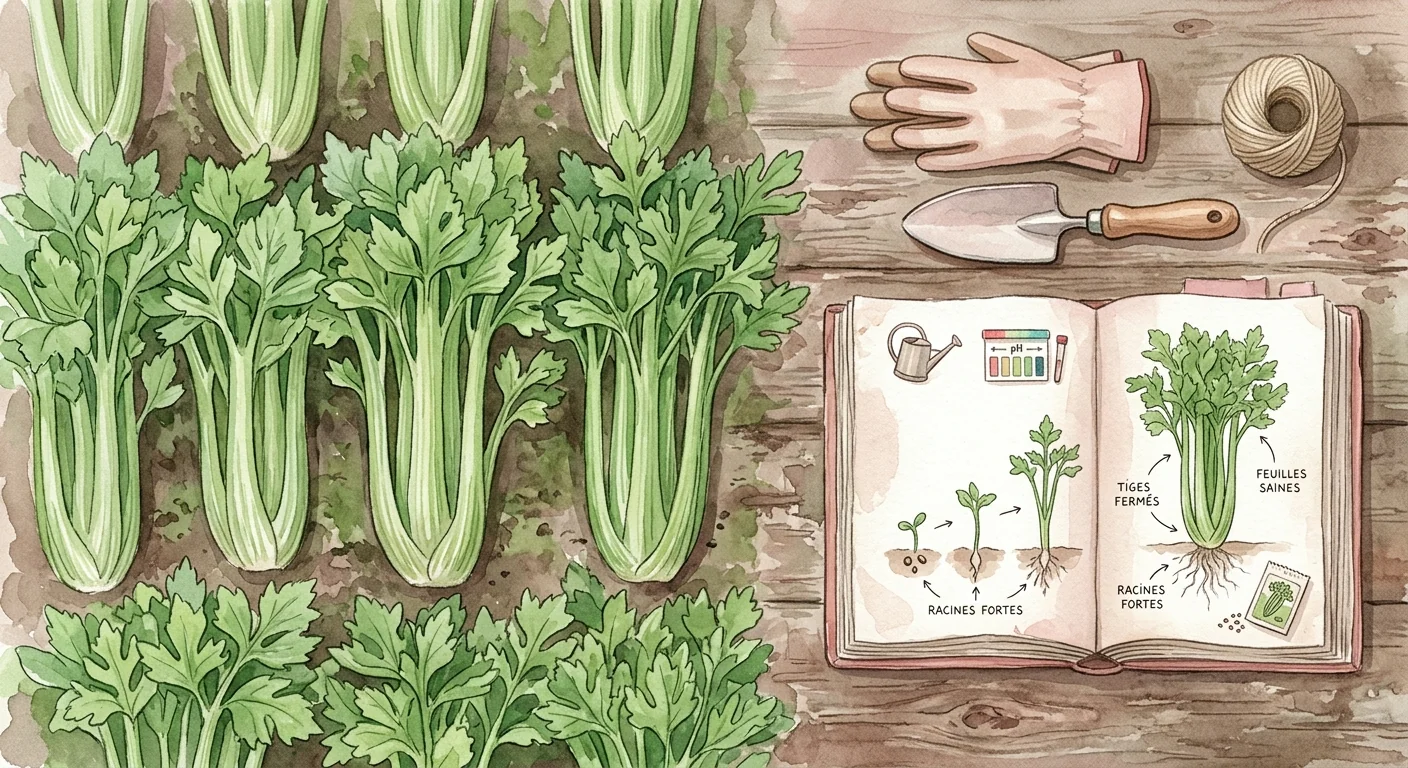 un jardinier admirant ses plants de céleri bien développés, prêt à être récolté