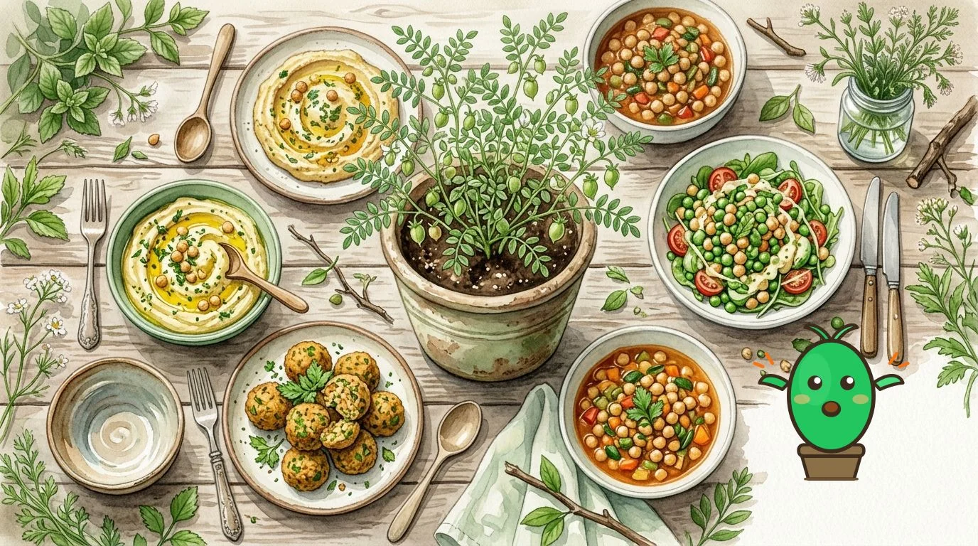 plante de pois chiche en pot dans un jardin