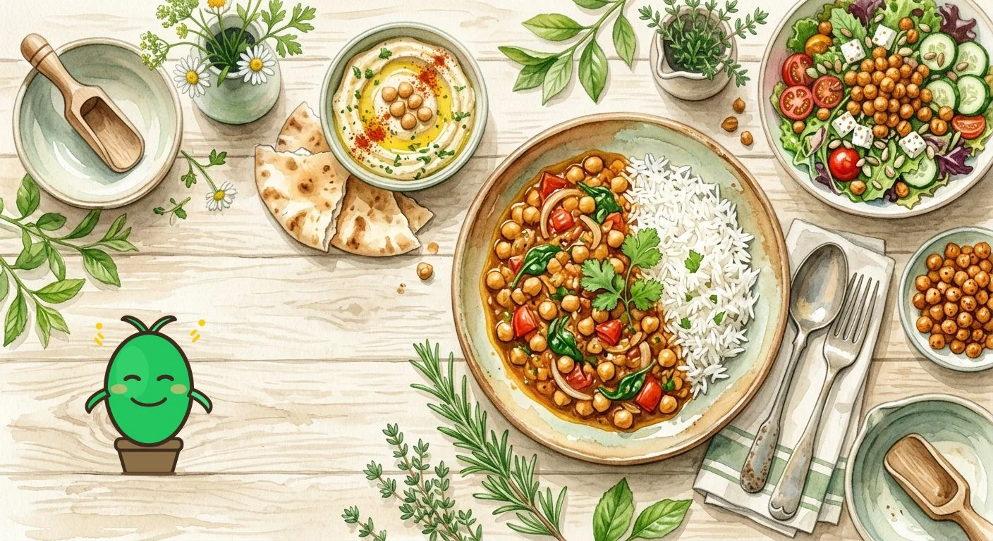 assiette de curry de pois chiches servie avec du riz basmati
